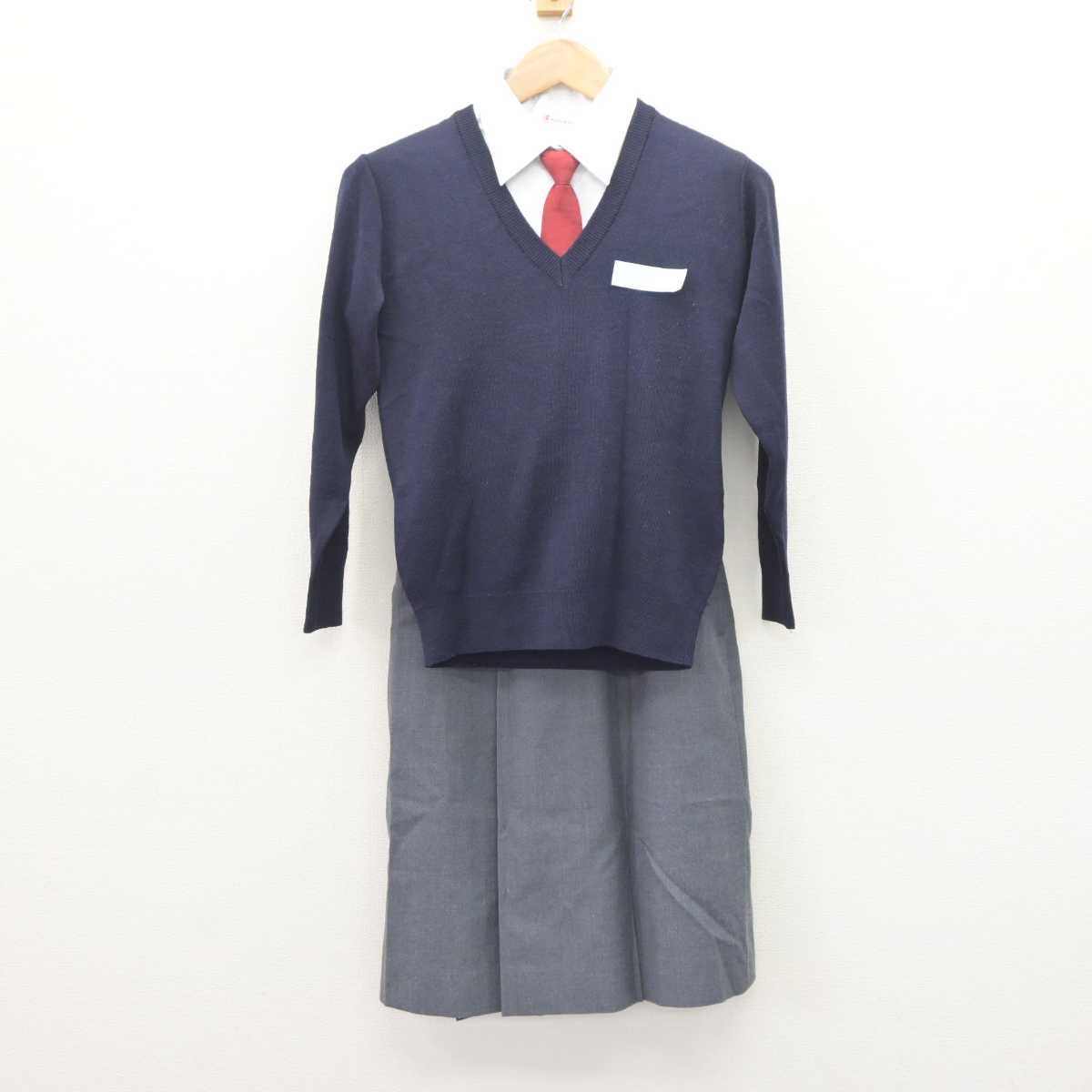 【中古】大阪府 市岡東中学校 女子制服 5点 (ブレザー・ニット・シャツ・スカート) sf066009