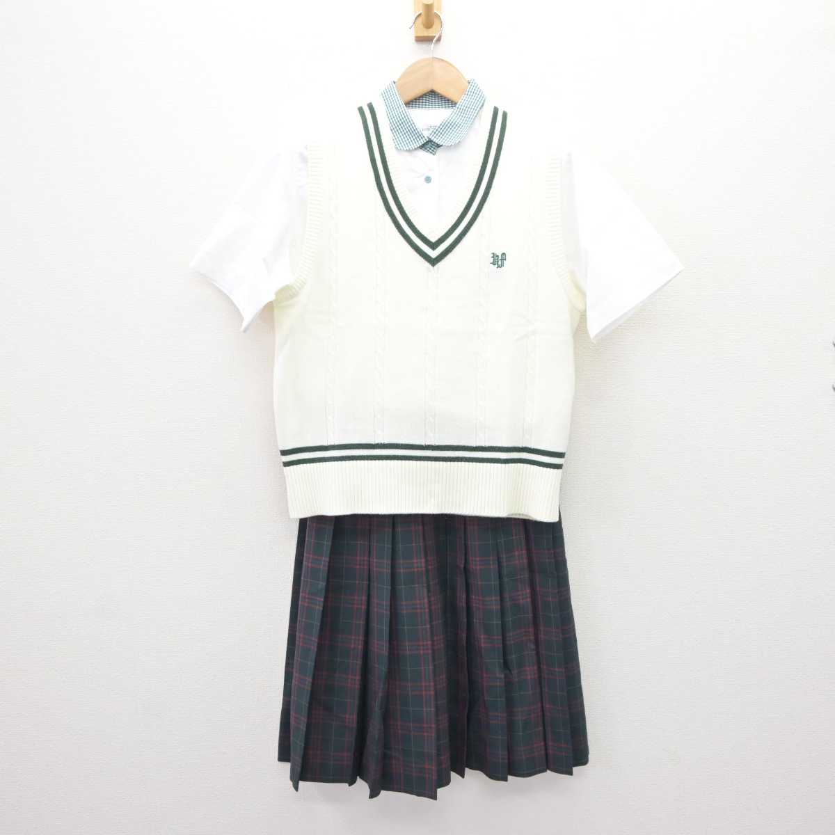 【中古】福島県 原町第一中学校 女子制服 3点 (ニットベスト・シャツ・スカート) sf066047