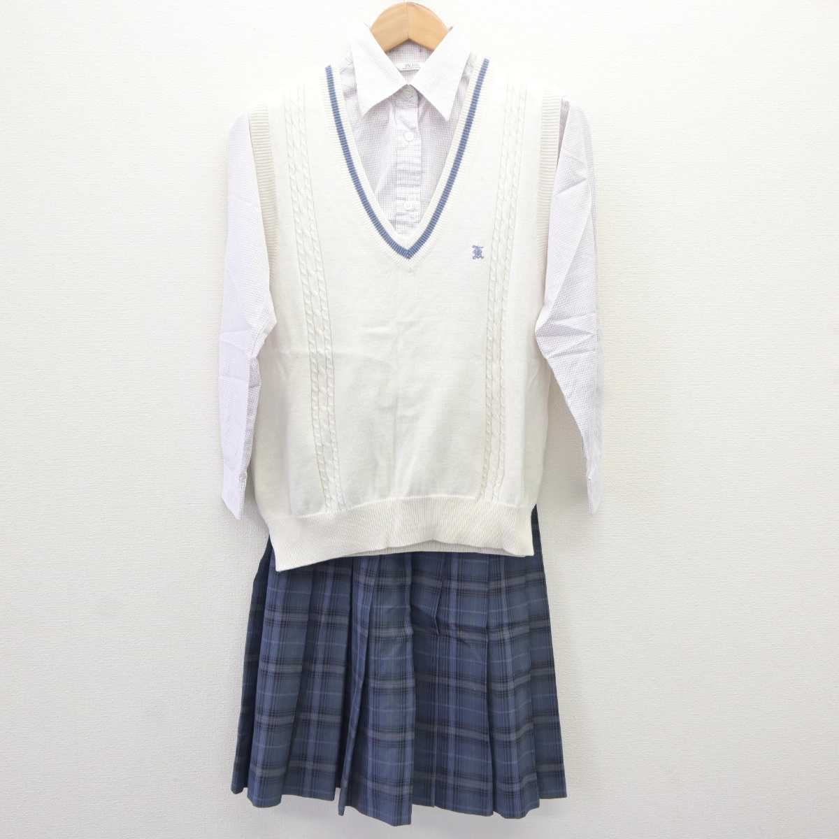 【中古】山口県 慶進中学校・高等学校 女子制服 3点 (ニットベスト・シャツ・スカート) sf066230