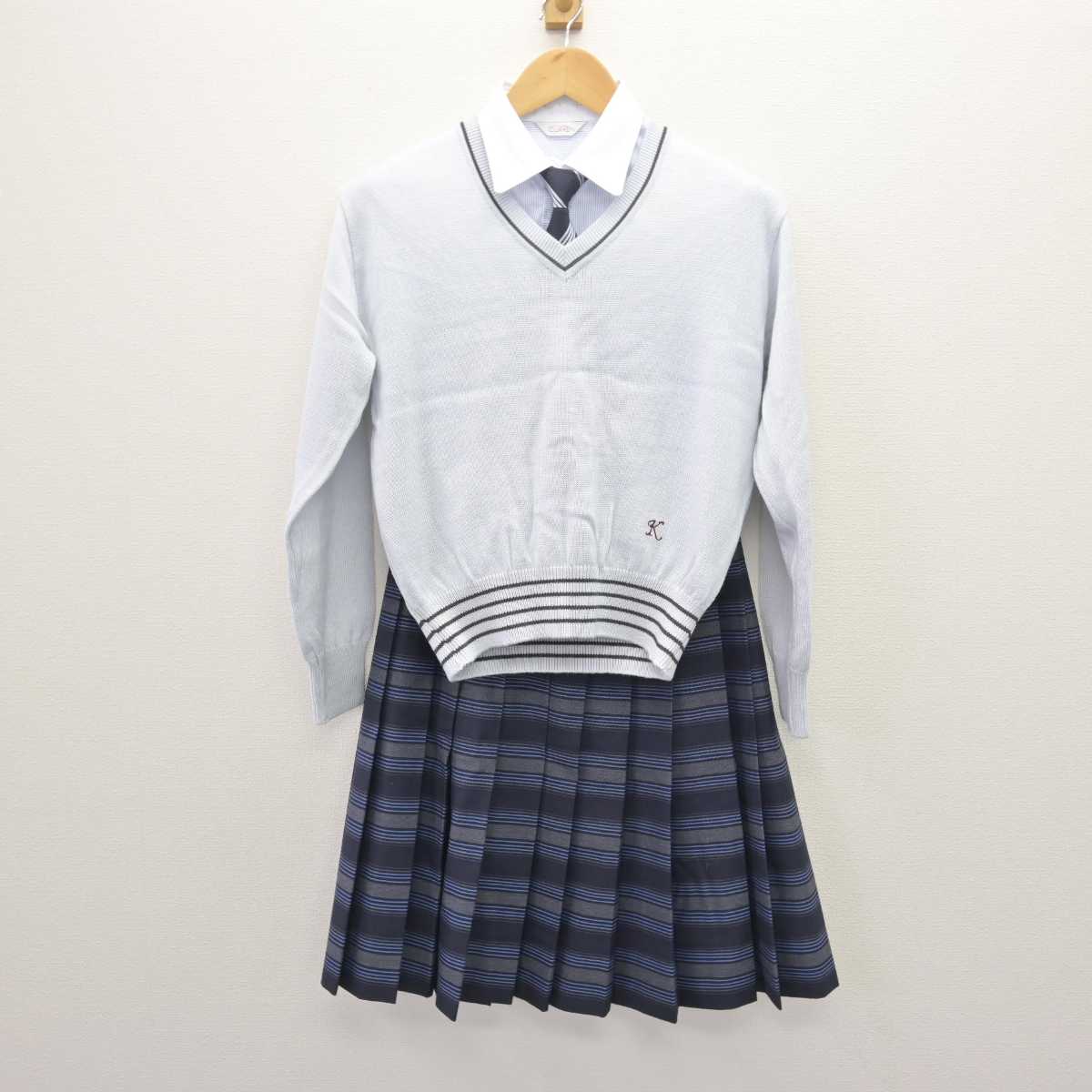 【中古】大阪府 関西福祉科学大学高等学校 女子制服 5点 (ブレザー・ニット・シャツ・スカート) sf066538