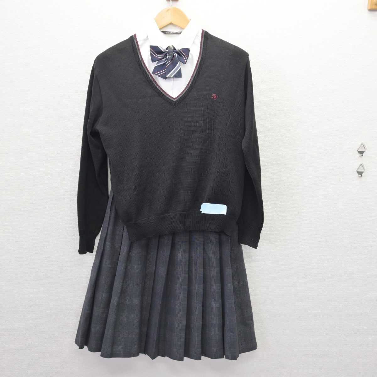 【中古】富山県 高岡商業高等学校 女子制服 6点 (ブレザー・ニット・シャツ・スカート) sf066763