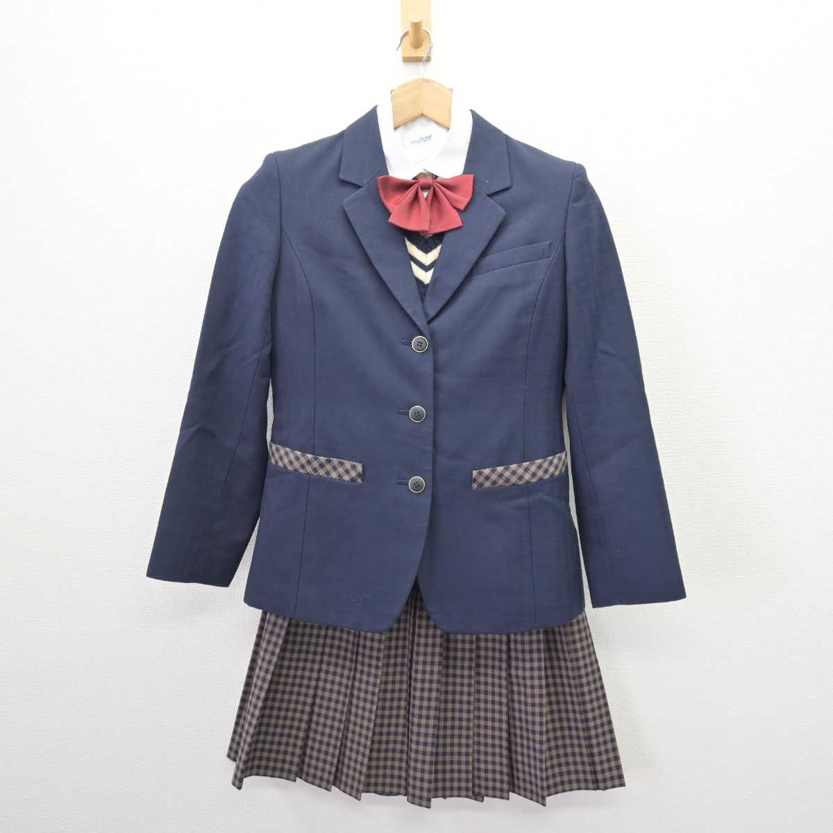 【中古】岡山県 津山商業高等学校 女子制服 5点 (ブレザー・ニット・シャツ・スカート) sf067174