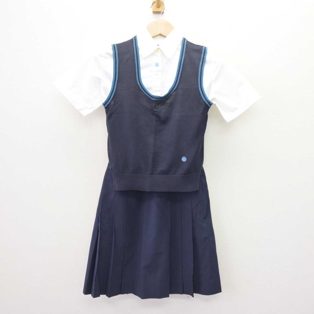 【中古】広島県 広島女学院中学高等学校 女子制服 3点 (ニットベスト・シャツ・スカート) sf069150