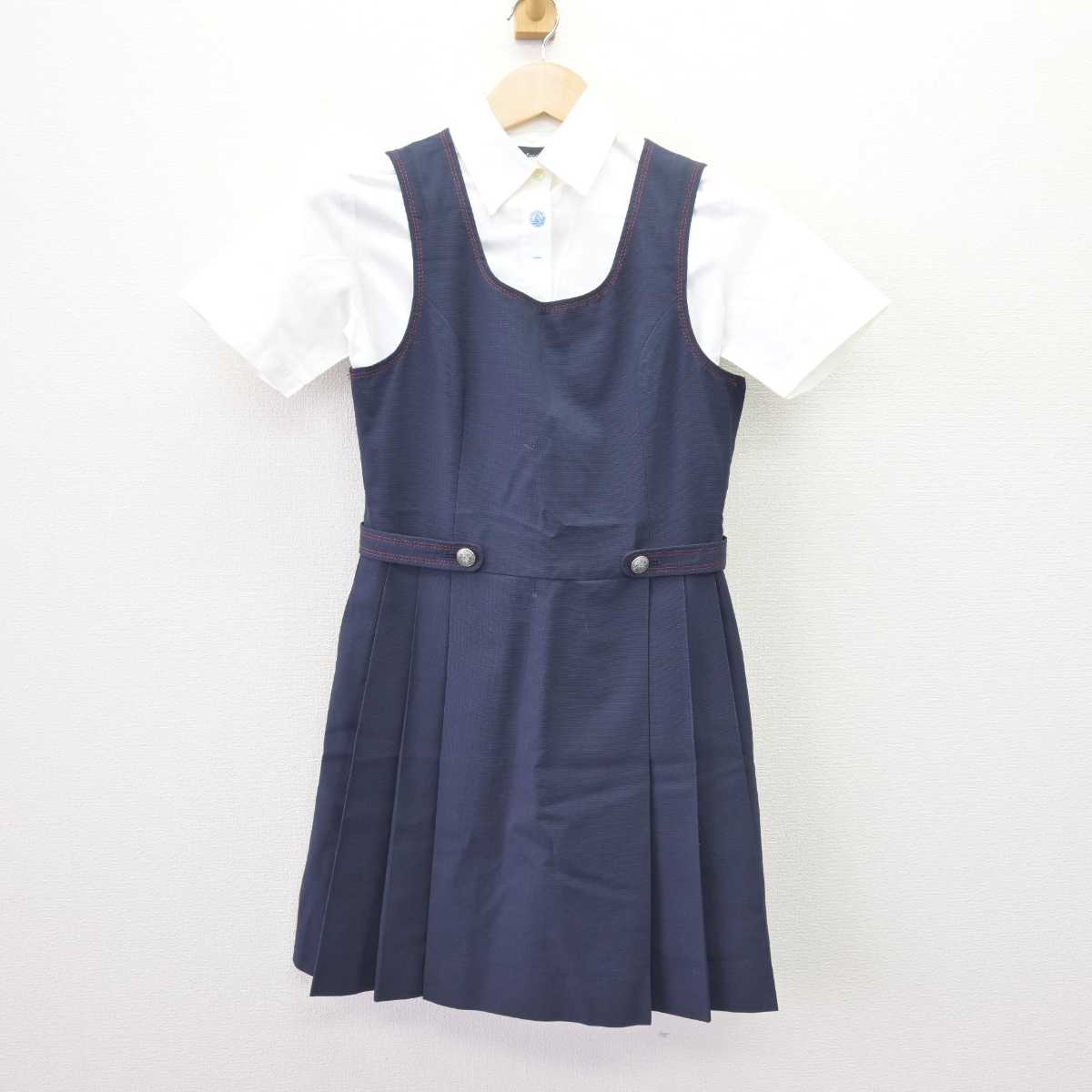 【中古】広島県 広島女学院中学高等学校 女子制服 2点 (シャツ・ジャンパースカート) sf069156