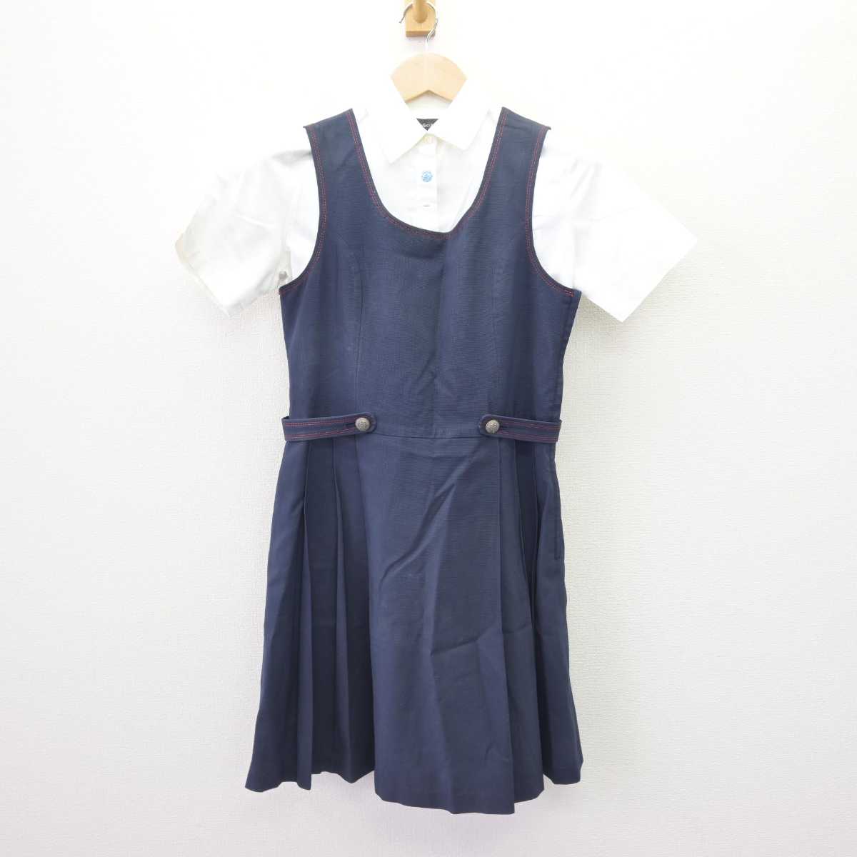 【中古】広島県 広島女学院中学高等学校 女子制服 2点 (シャツ・ジャンパースカート) sf069157