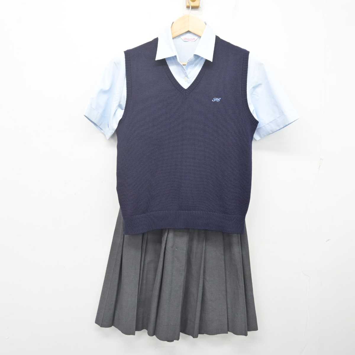 【中古】宮崎県 日向高等学校 女子制服 3点 (ニットベスト・シャツ・スカート) sf070039