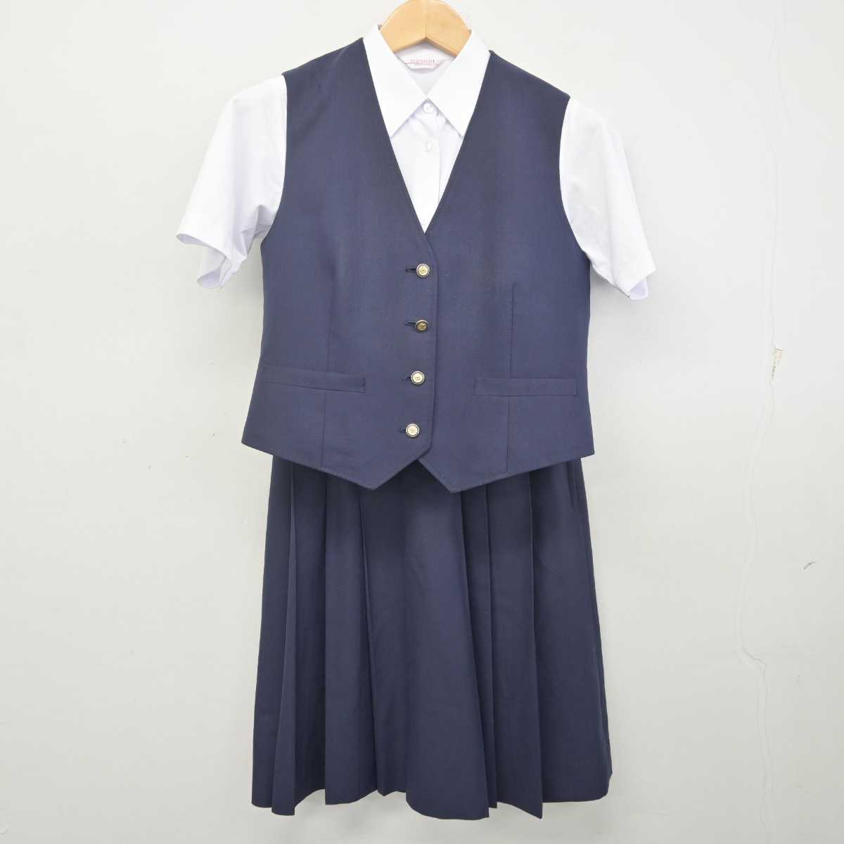 【中古】秋田県 能代高等学校 女子制服 3点 (ベスト・シャツ・スカート) sf070089