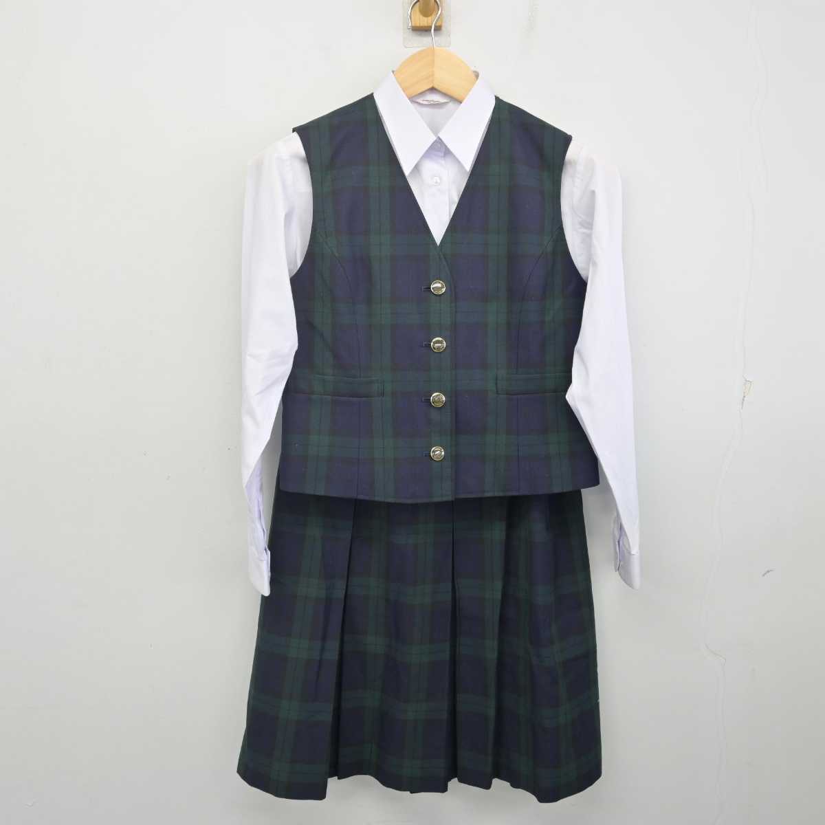 【中古】熊本県 東稜高等学校 女子制服 3点 (ベスト・シャツ・スカート) sf070132