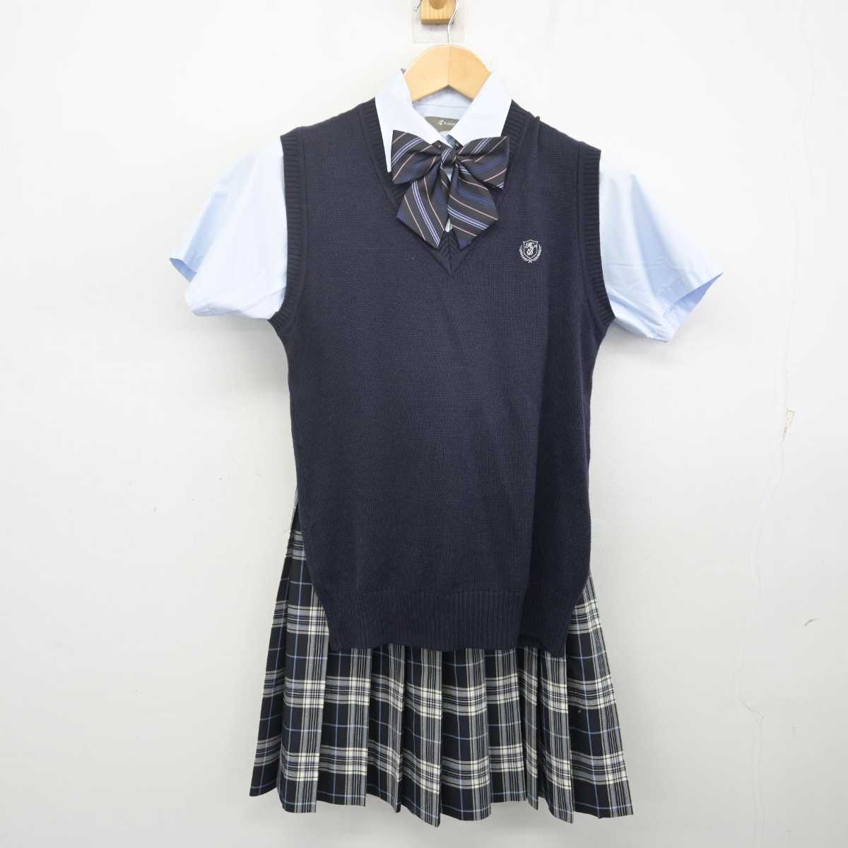 【中古】東京都 目黒日本大学高等学校 女子制服 4点 (ニットベスト・シャツ・スカート) sf070148