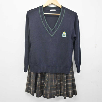 【中古】福岡県 九州産業大学付属九州高等学校 女子制服 3点 (ブレザー・ニット・スカート) sf070277