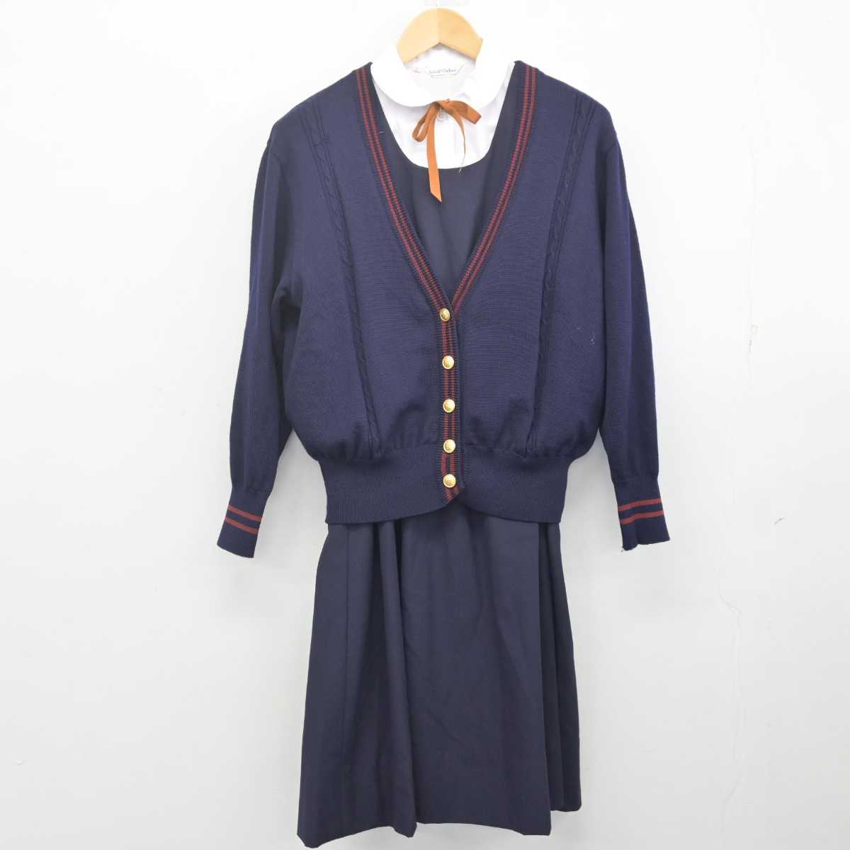 【中古】愛知県 南山学園聖霊高等学校 女子制服 4点 (ニット・シャツ・ジャンパースカート) sf070297