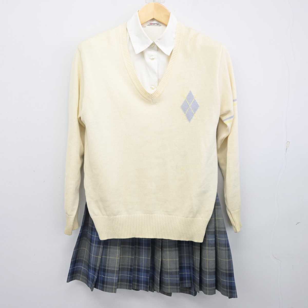 【中古】東京都 麹町学園女子中学校・高等学校 女子制服 3点 (ニット・シャツ・スカート) sf070408