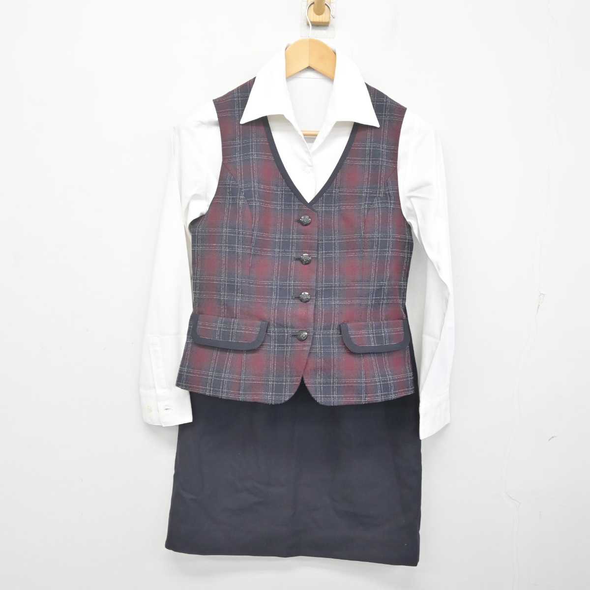 【中古】 事務服 女子制服 3点 (ベスト・シャツ・スカート) sf070507