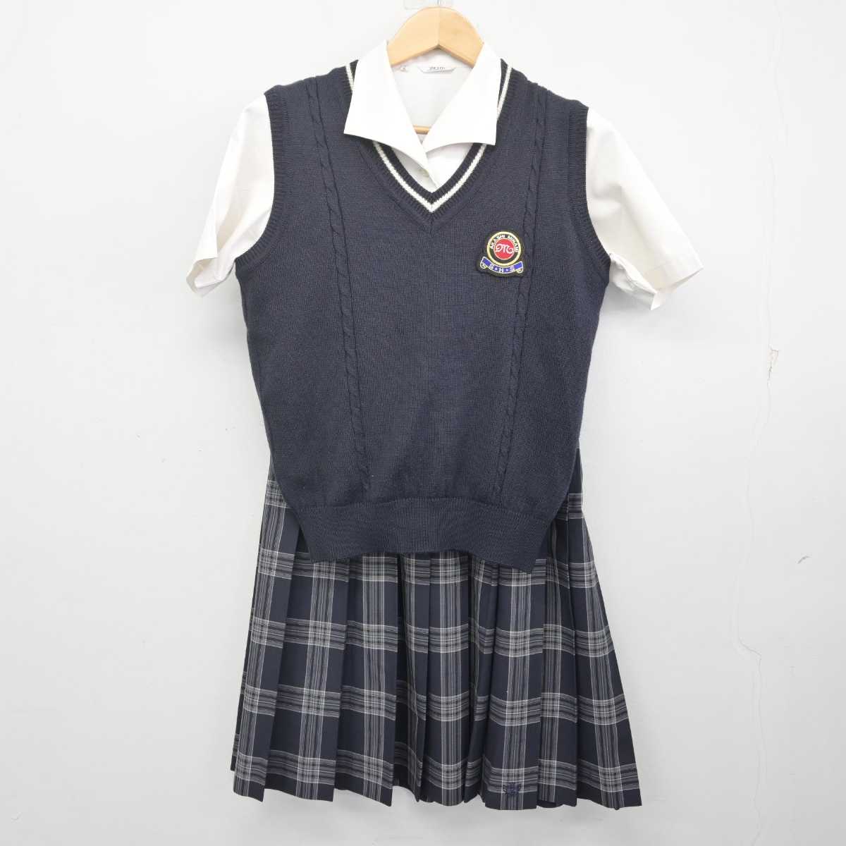 【中古】兵庫県 明石南高等学校 女子制服 3点 (ニットベスト・シャツ・スカート) sf070568