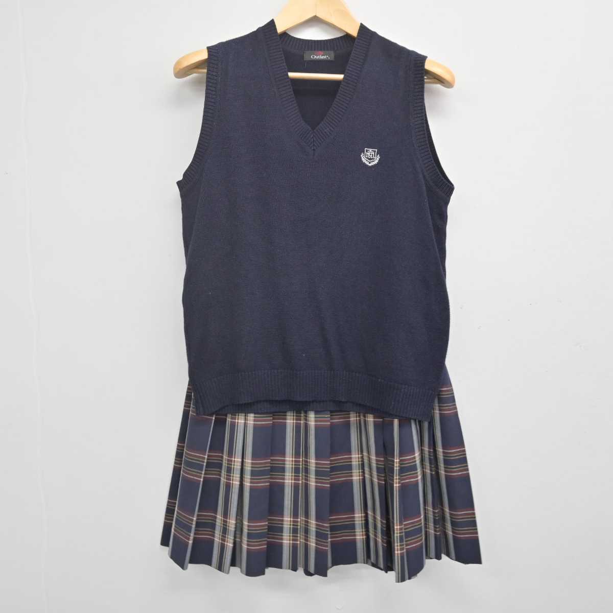 【中古】群馬県 東京農業大学第二高等学校 女子制服 2点 (ニットベスト・スカート) sf070627