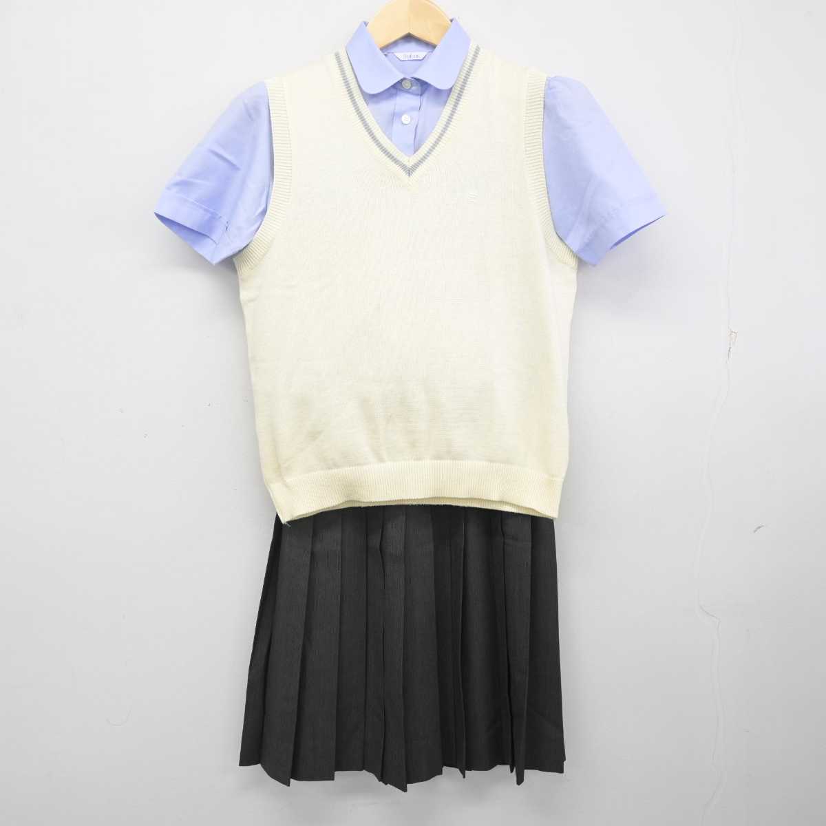 【中古】大阪府 大阪産業大学附属高等学校 女子制服 3点 (ニットベスト・シャツ・スカート) sf070768