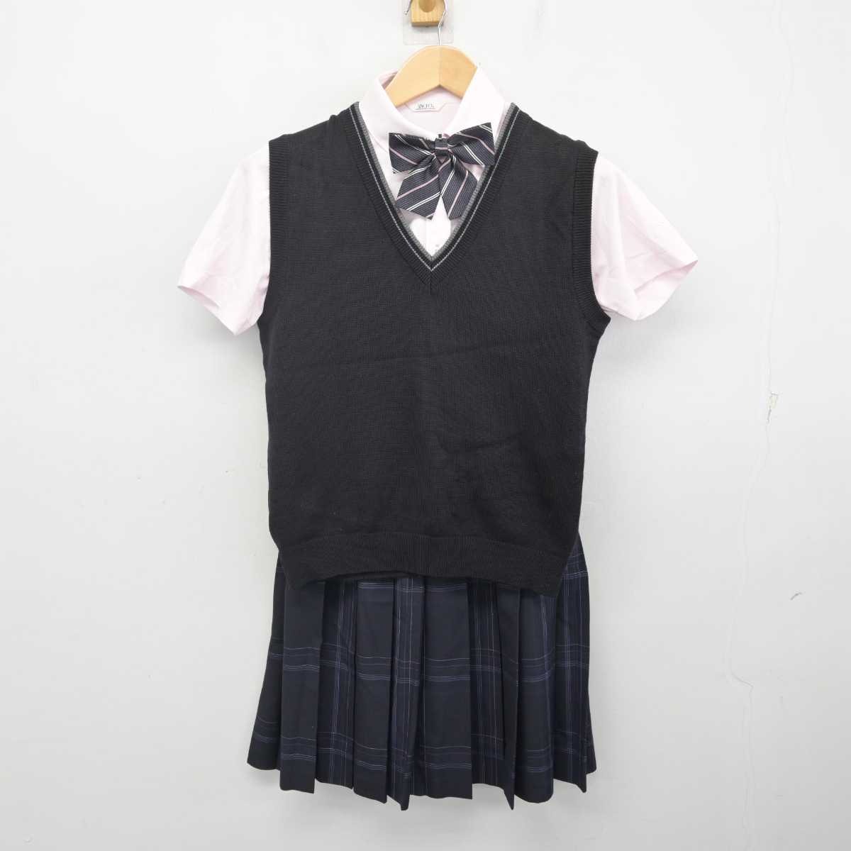 【中古】愛知県 岡崎東高等学校 女子制服 4点 (ニットベスト・シャツ・スカート) sf070879