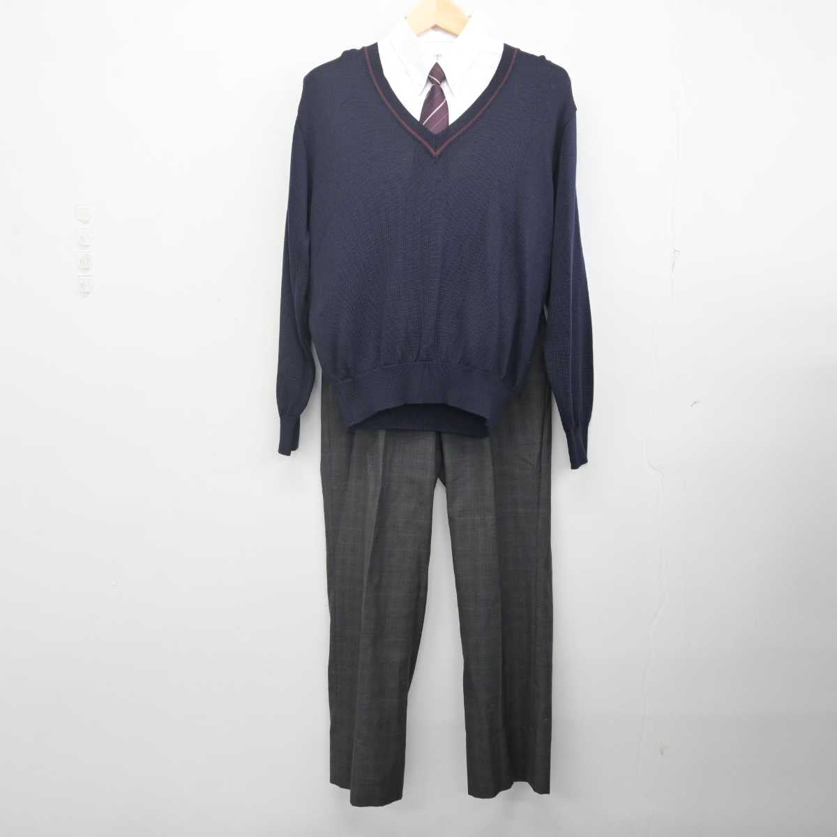 【中古】石川県 鶴来高等学校 男子制服 5点 (ブレザー・ニット・シャツ・ズボン) sf070911