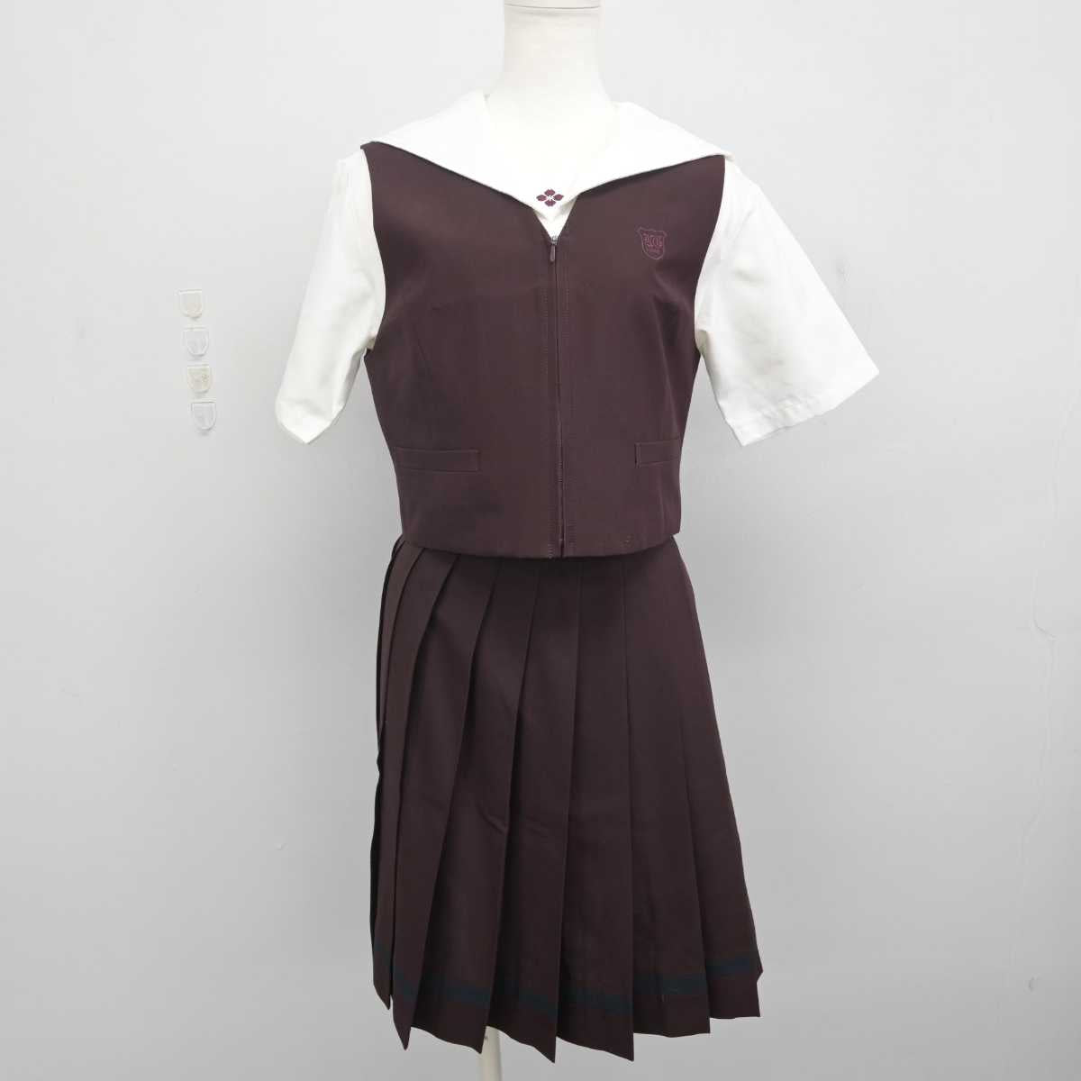 【中古】群馬県 共愛学園中学校・高等学校 女子制服 3点 (ベスト・ブラウス・スカート) sf071021