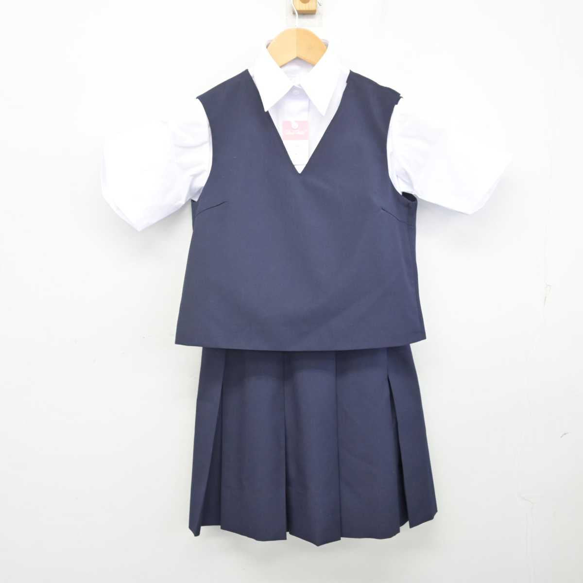 【中古】神奈川県 横浜市立西谷中学校 女子制服 3点 (ニットベスト・シャツ・スカート) sf071127