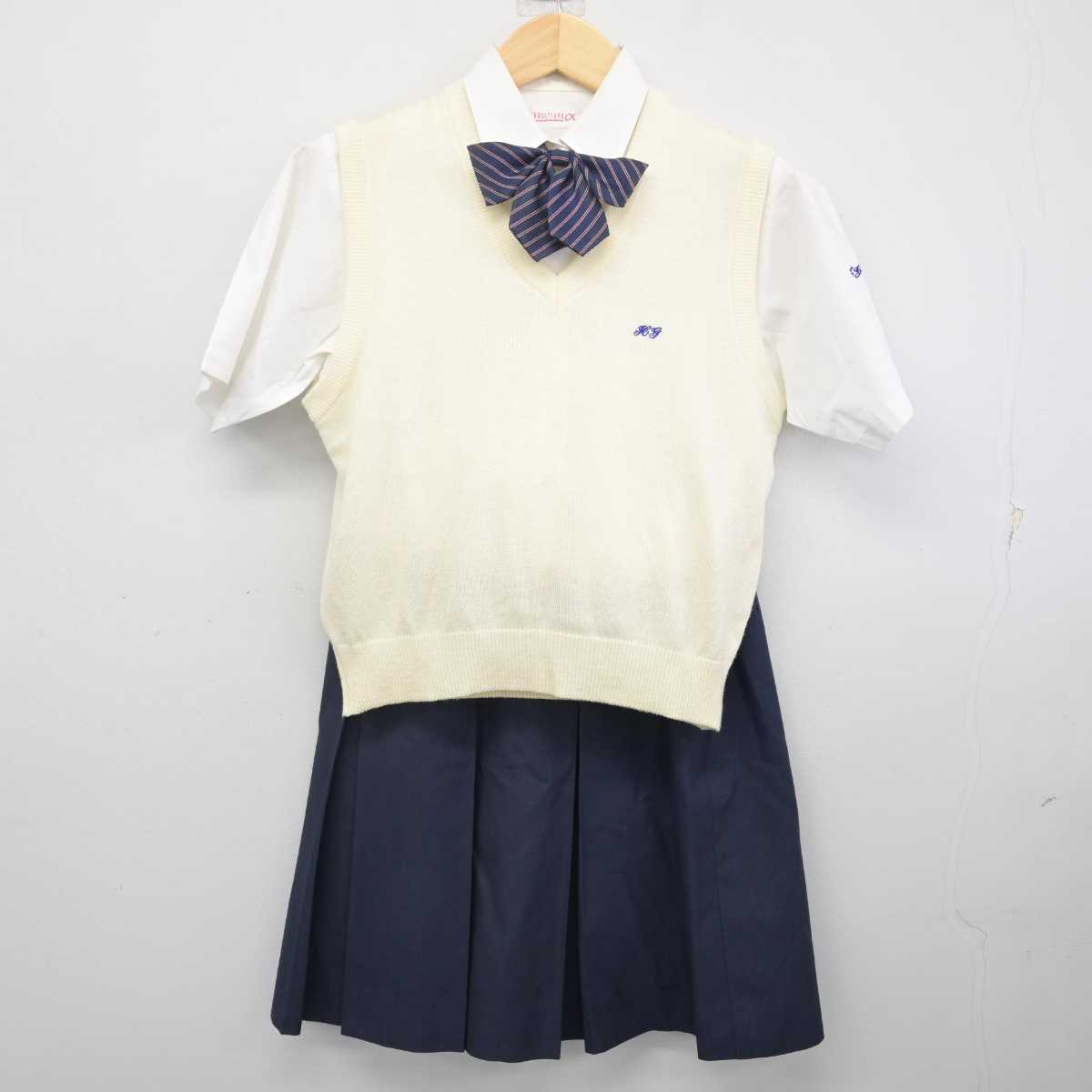 【中古】神奈川県 平塚学園高等学校 女子制服 4点 (ニットベスト・シャツ・スカート) sf071375