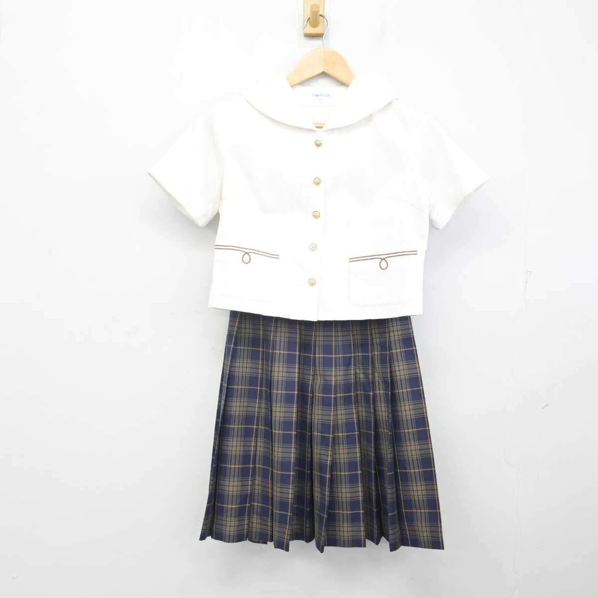 【中古】大分県 平松学園 大分東明高等学校 女子制服 3点 (ニットベスト・ブラウス・スカート) sf071555