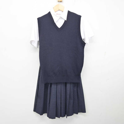 【中古】福岡県 福岡市内中学標準服 女子制服 3点 (ニットベスト・シャツ・スカート) sf071630