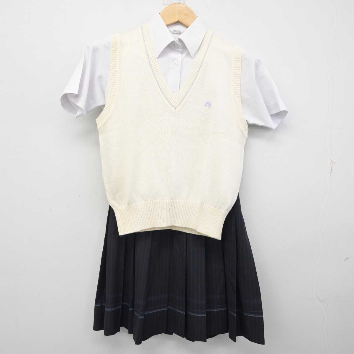 【中古】大阪府 東大谷高等学校 女子制服 3点 (ニットベスト・シャツ・スカート) sf071766