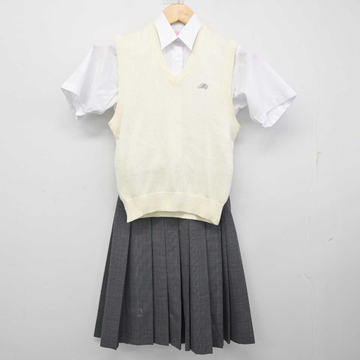 【中古】東京都 松江第四中学校 女子制服 3点 (ニットベスト・シャツ・スカート) sf071770