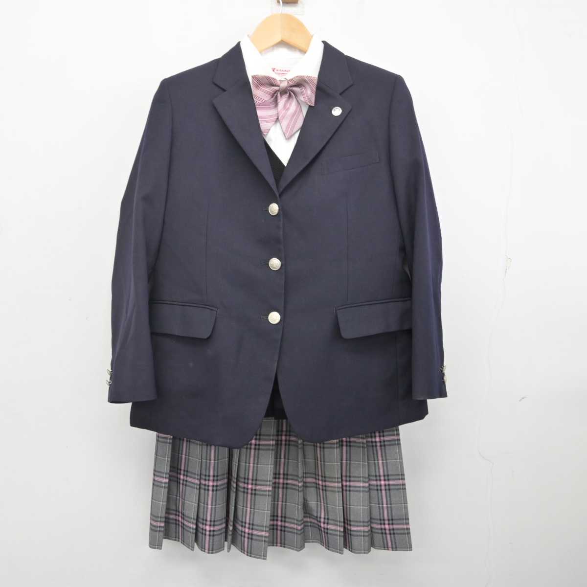 【中古】 クラーク記念国際高等学校 女子制服 6点 (ブレザー・ニット・シャツ・スカート) sf072183