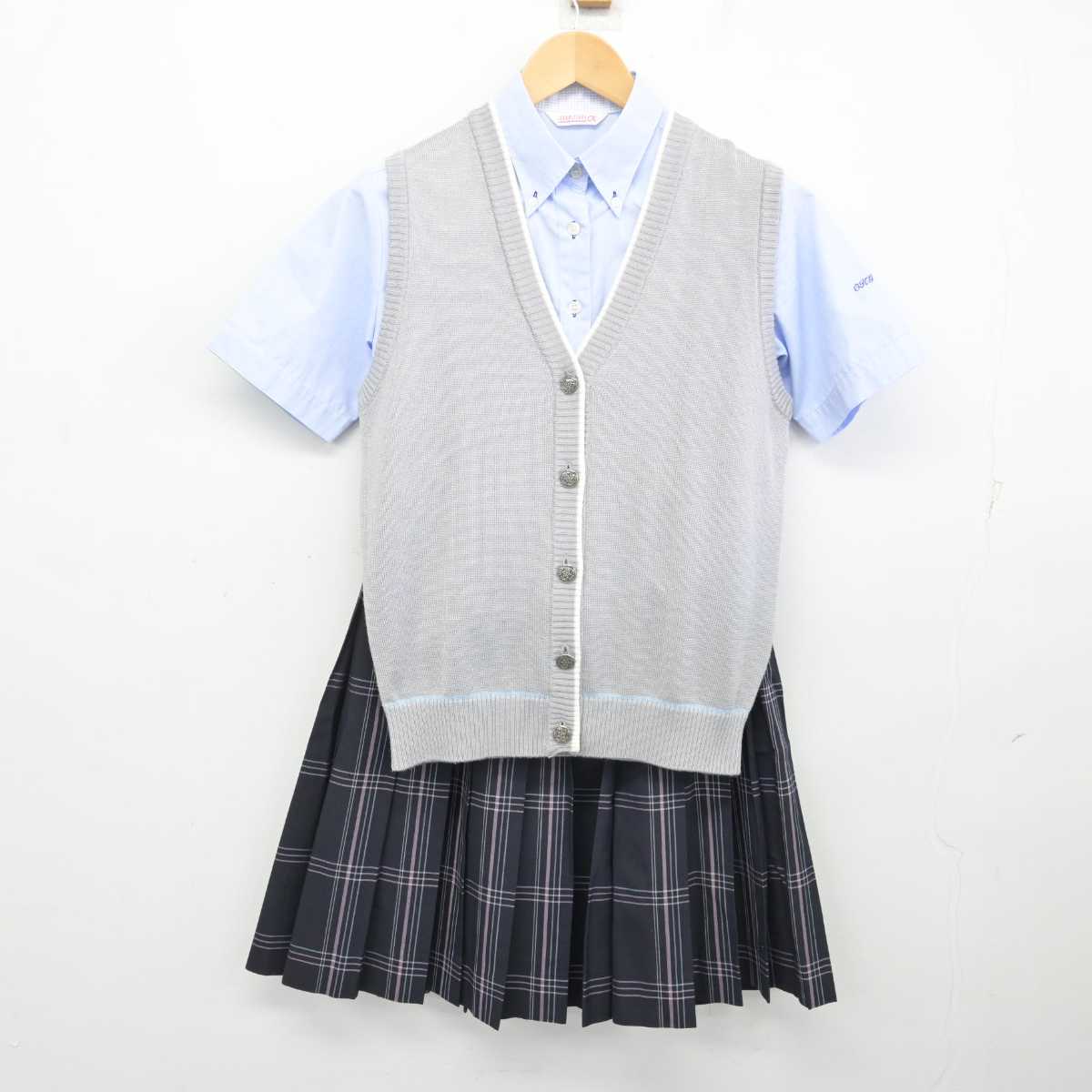 【中古】大阪府 大阪偕星学園高等学校 女子制服 3点 (ニットベスト・シャツ・スカート) sf072190