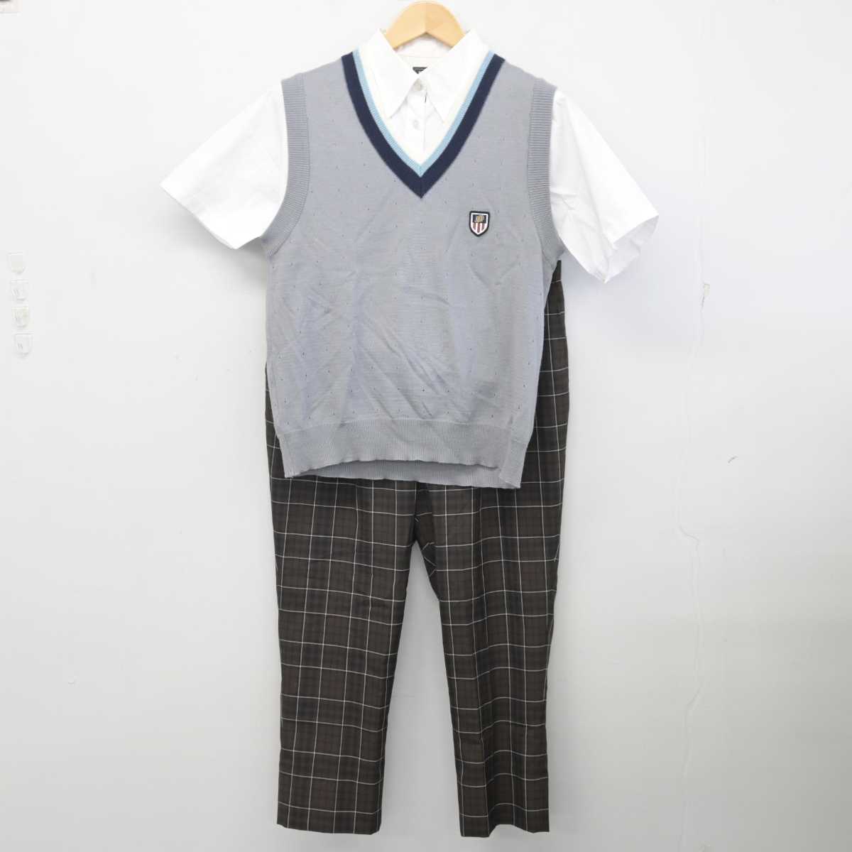 【中古】鹿児島県 れいめい中学校・高等学校 女子制服 3点 (ニットベスト・シャツ・ズボン) sf072649