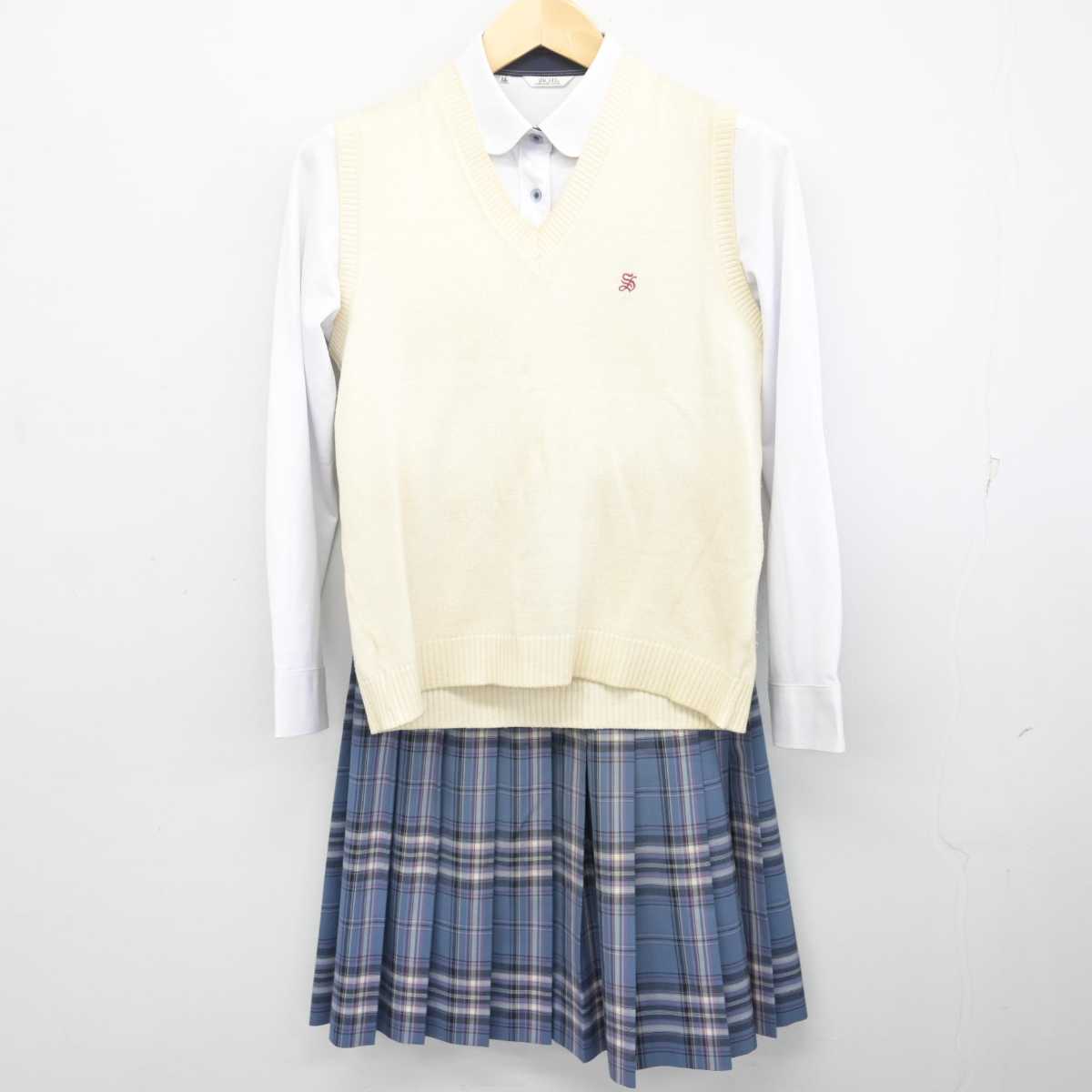 【中古】北海道 札幌白石高等学校 女子制服 3点 (ニットベスト・シャツ・スカート) sf072672