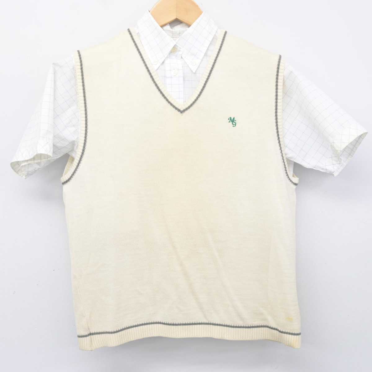 【中古】宮崎県 宮崎学園高等学校 女子制服 3点 (ニットベスト・シャツ) sf072688