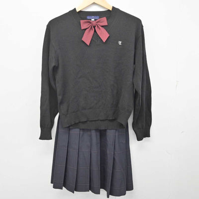 【中古】大阪府 鶴見商業高等学校 女子制服 3点 (ニット・スカート) sf072691