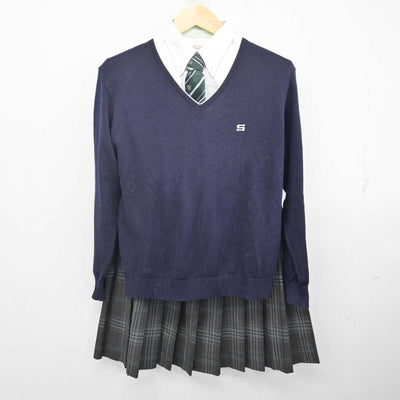 【中古】岩手県 専修大学北上高等学校 女子制服 6点 (ブレザー・ニット・シャツ・スカート) sf072725