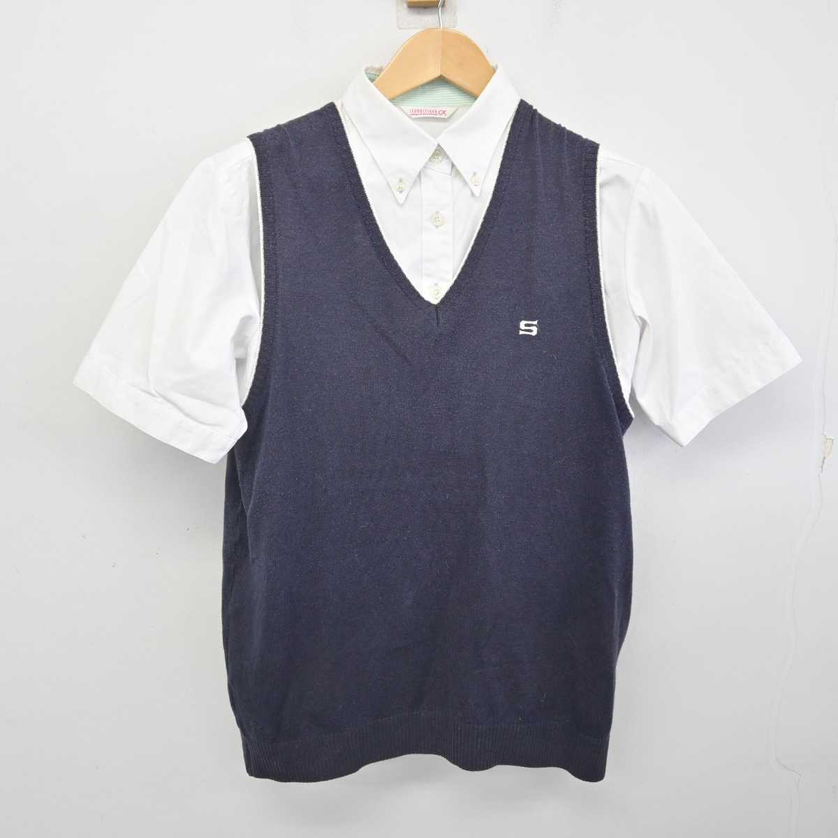 【中古】岩手県 専修大学北上高等学校 女子制服 2点 (ニットベスト・シャツ) sf072728