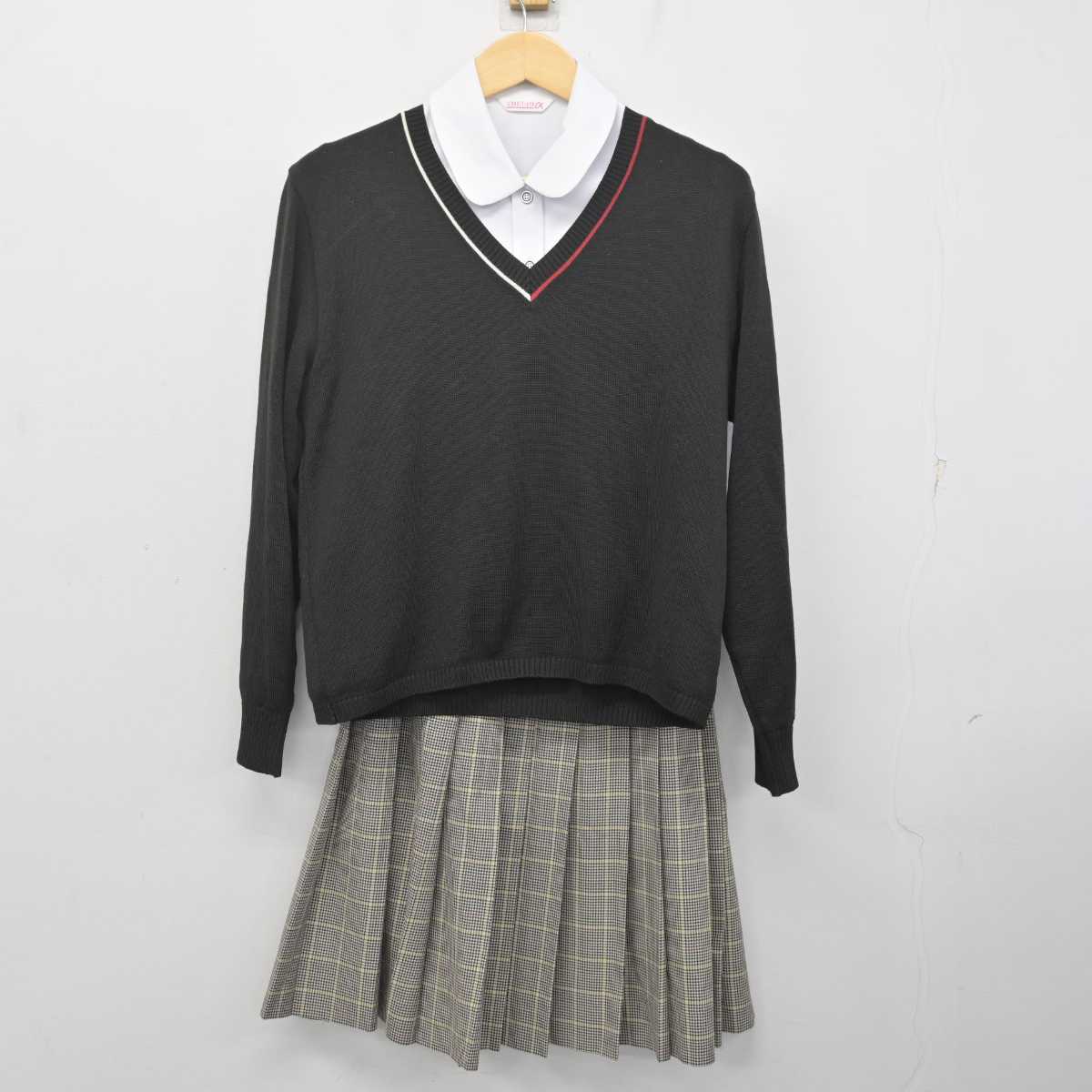 【中古】福岡県 久留米学園高等学校 女子制服 4点 (ブレザー・ニット・シャツ・スカート) sf072981