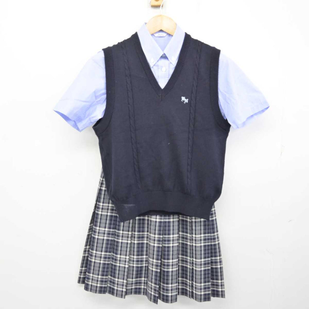 【中古】東京都 開智日本橋学園中学・高等学校 女子制服 3点 (ニットベスト・シャツ・スカート) sf073026