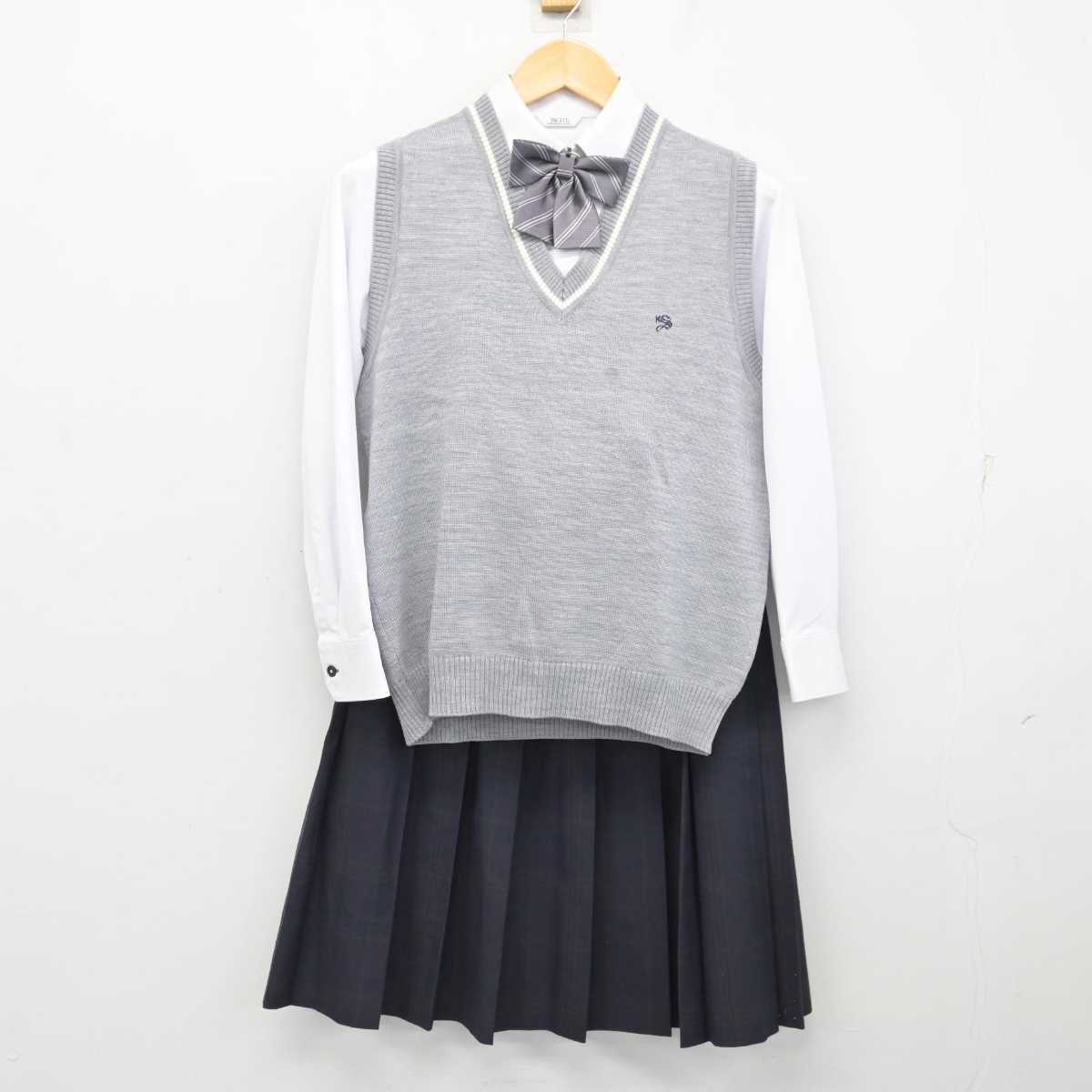 【中古】京都府 京都すばる高等学校 女子制服 4点 (ニットベスト・シャツ・スカート) sf073361