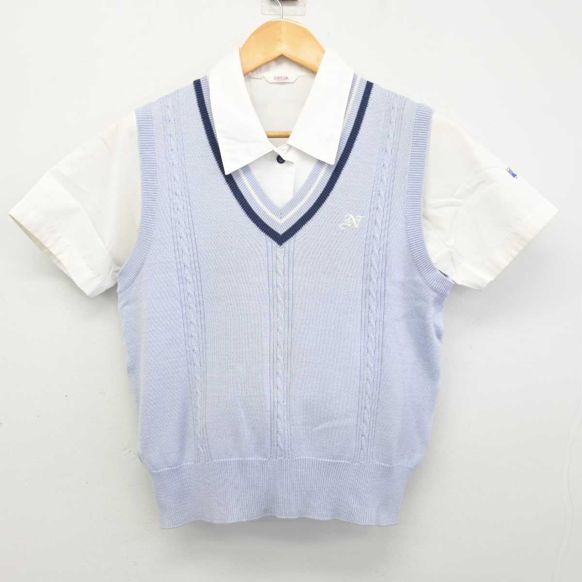 【中古】静岡県 磐田西高等学校 女子制服 2点 (ニットベスト・シャツ) sf073676