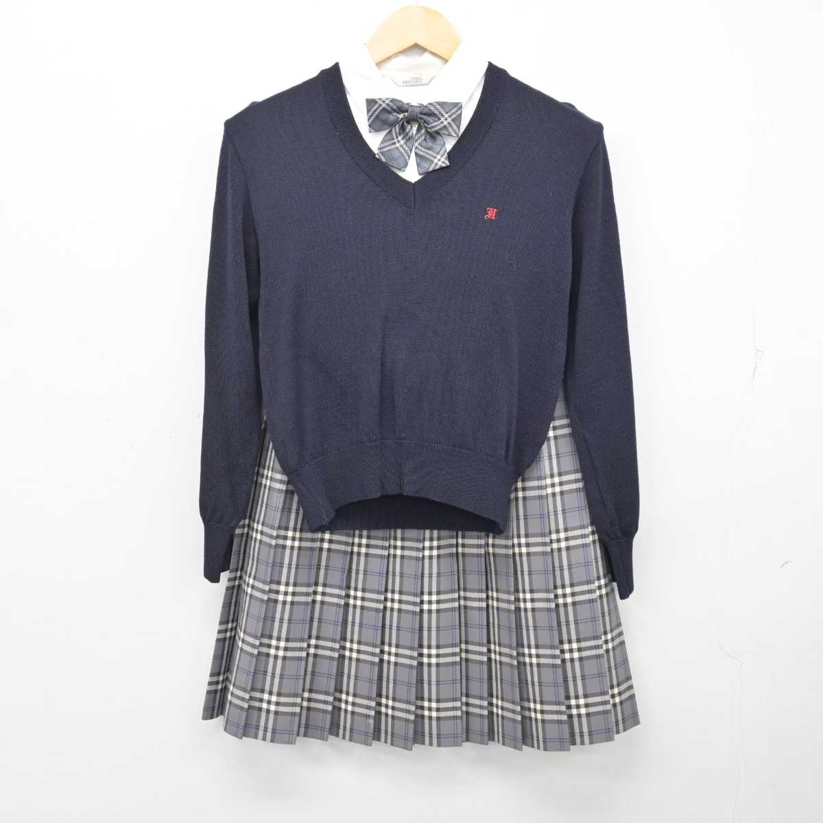 【中古】大阪府 阪南大学高等学校 女子制服 5点 (ブレザー・シャツ・ニット・スカート) sf073724