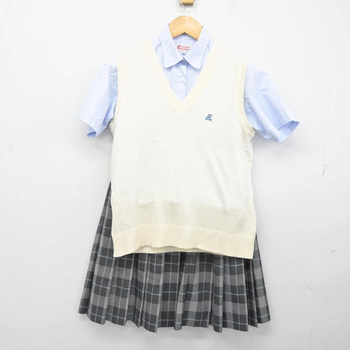 【中古】東京都 安部学院高等学校 女子制服 3点 (ニットベスト・シャツ・スカート) sf073852