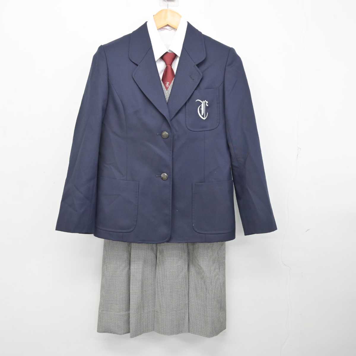 【中古】神奈川県 茅ケ崎中学校 女子制服 5点 (ブレザー・ベスト・シャツ・スカート) sf073929