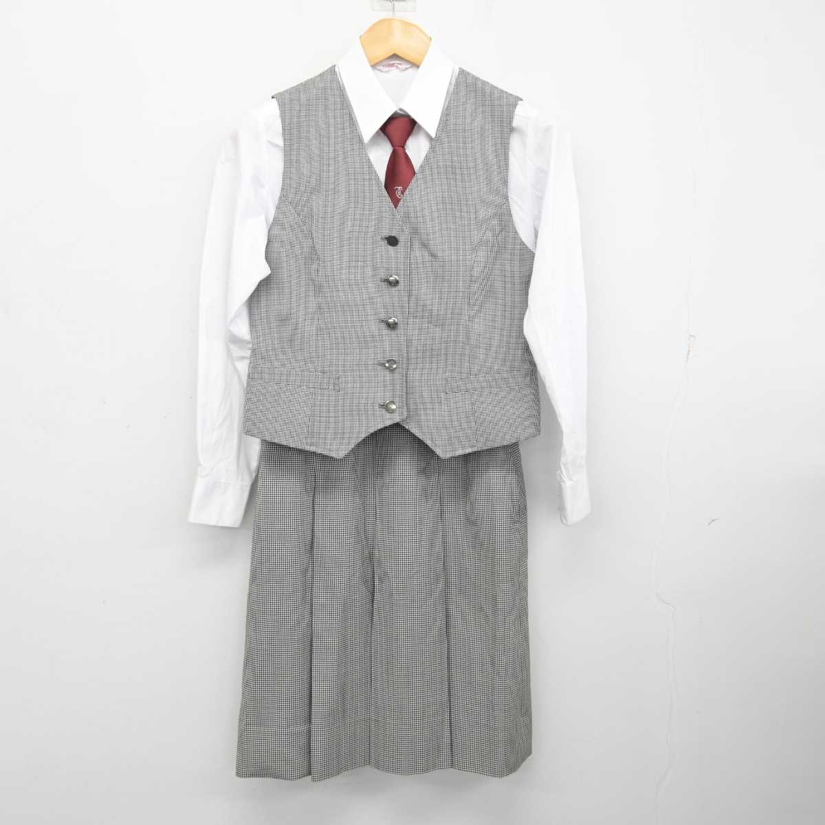 【中古】神奈川県 茅ケ崎中学校 女子制服 5点 (ブレザー・ベスト・シャツ・スカート) sf073929