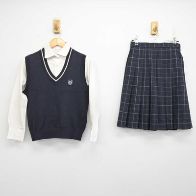 【中古】大阪府 枚方津田高等学校 女子制服 3点 (ニットベスト・シャツ・スカート) sf074031