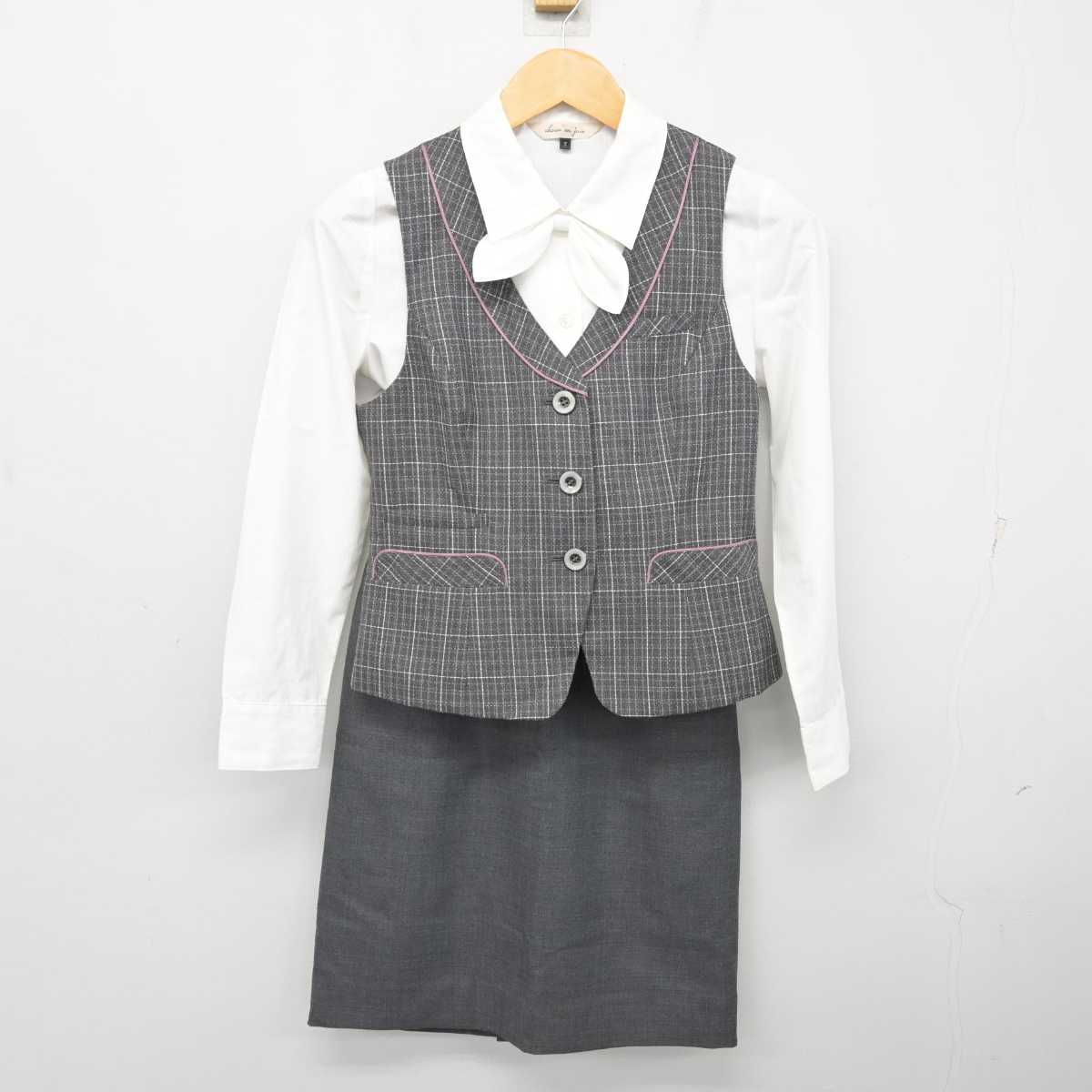 【中古】 事務服 女子制服 4点 (ベスト・ブラウス・スカート) sf074094