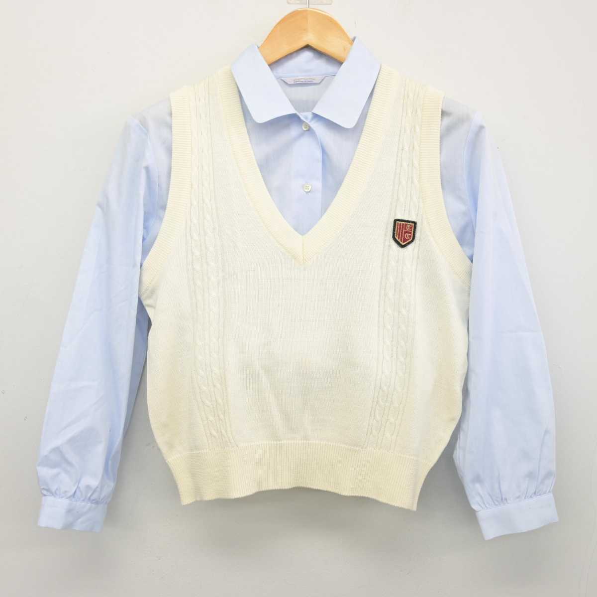 【中古】佐賀県 鳥栖商業高等学校 女子制服 2点 (ニットベスト・シャツ) sf074280