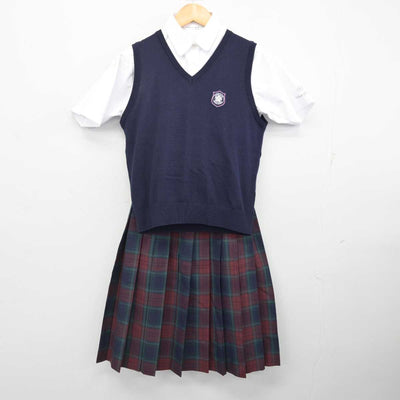 【中古】福岡県 筑陽学園高等学校 女子制服 4点 (ニットベスト・シャツ・スカート) sf074292