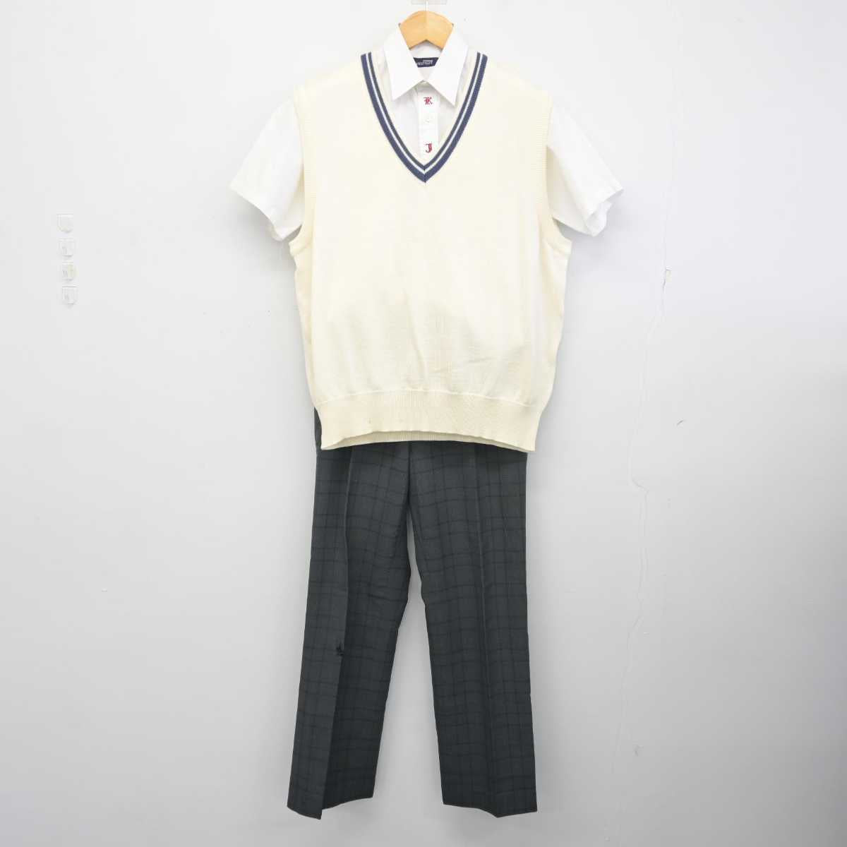 【中古】岡山県 旭東中学校 男子制服 3点 (ニットベスト・シャツ・ズボン) sf074451